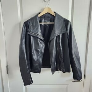 Lucky Brand Waterfall Black Leather Moto Jacket, Size Medium